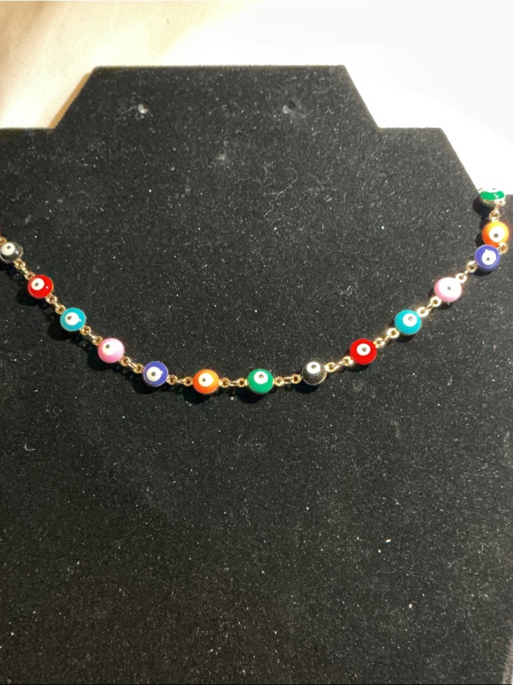 Colorful Evil Eye Beaded Necklace Gold Tone Dainty Chain - Picture 2 of 4